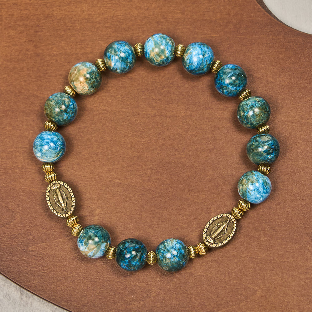Vintage 10mm Blue Oil-Paint Devotion Bracelet with Miraculous Medal