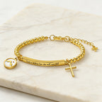 Mustard Seed & Golden Bead Cross Bracelet with God Is Within Her Gift Card