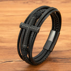 Three-Style Cross Leather Bracelet: Personalized Faith in Every Strand