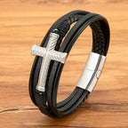 Three-Style Cross Leather Bracelet: Personalized Faith in Every Strand