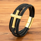 Three-Style Cross Leather Bracelet: Personalized Faith in Every Strand