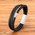 Layered Cross Bracelet with Tiger's Eye Stone Bead: Quiet Devotion in Rich Texture