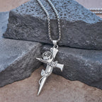 Rose Wrapped Cross Faith Necklace with Gothic Floral Design
