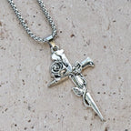 Rose Wrapped Cross Faith Necklace with Gothic Floral Design
