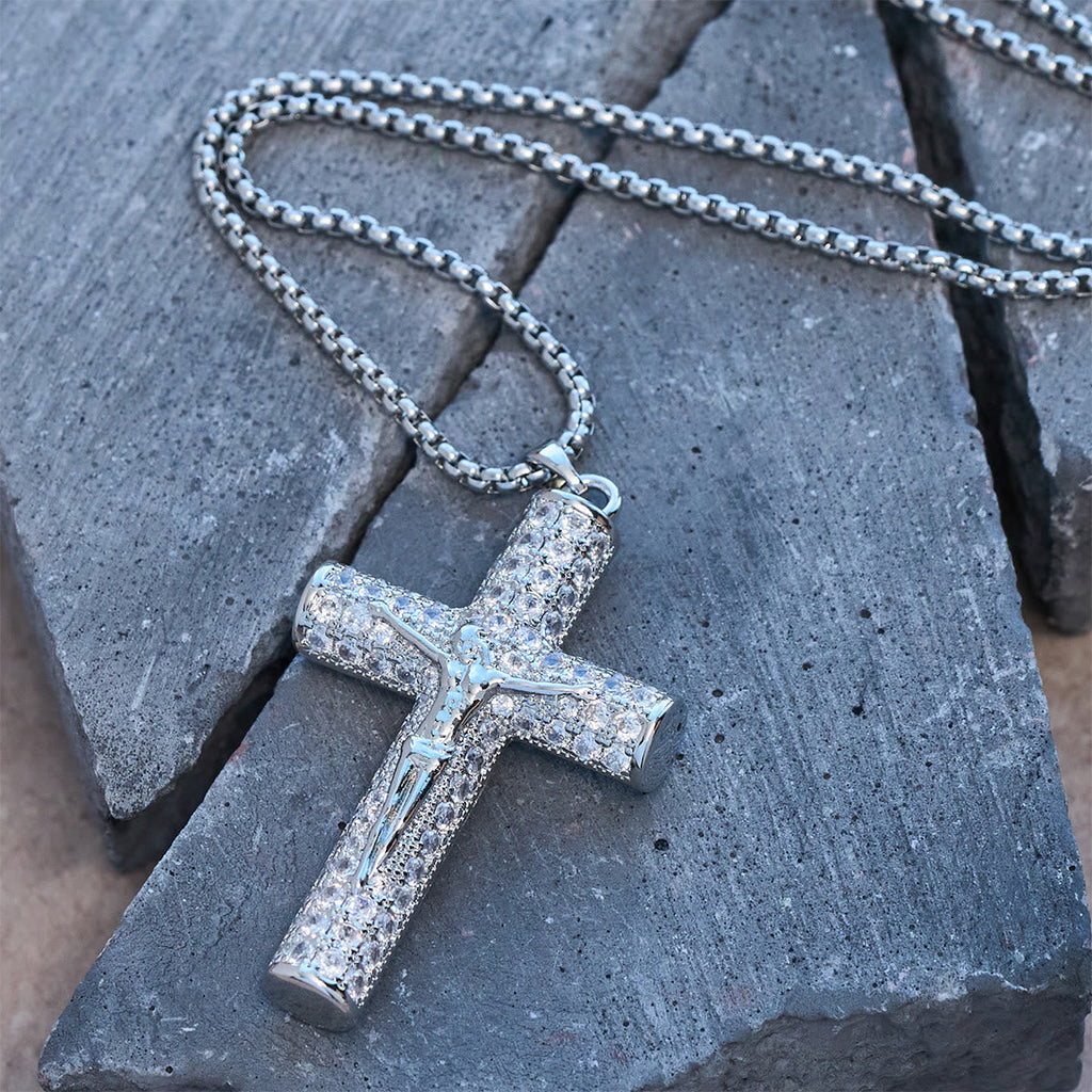 Jesus Crucifix Paved Necklace: Sparkling Detail for Faith & Daily Style