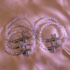 White & Peacock Blue Cross Bracelet: Belief Wrapped in Shimmer