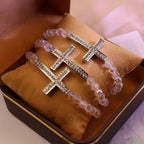 White & Peacock Blue Cross Bracelet: Belief Wrapped in Shimmer