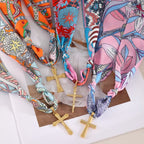 Vibrant Pattern Scarf with Cross Necklace Series: Graceful Devotion for Daily Wear