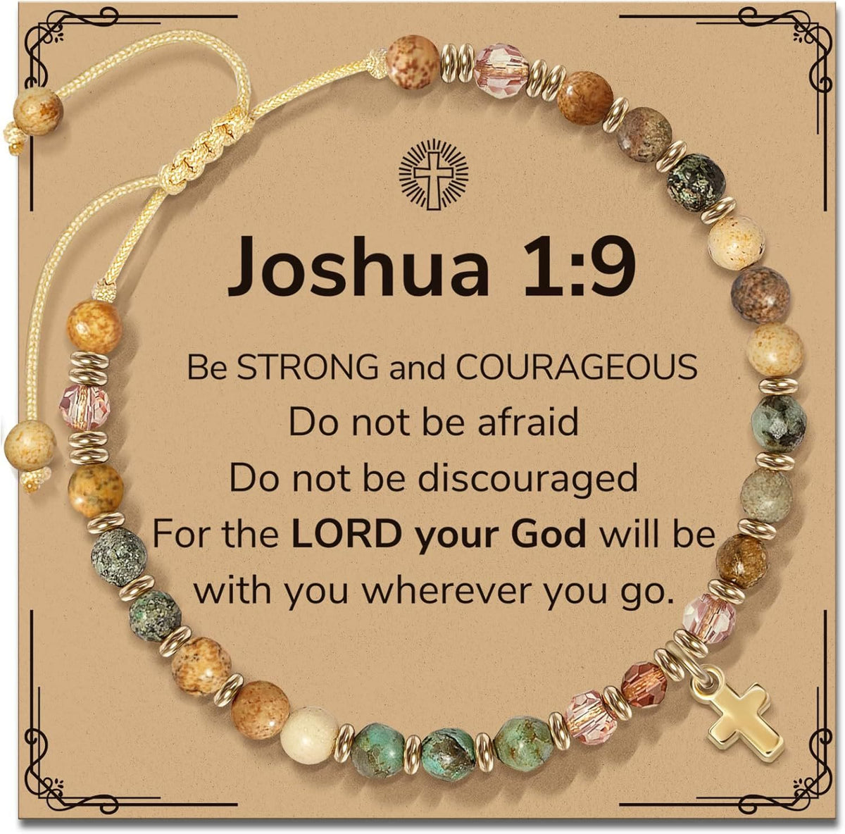 Natural Stone & Cross Bracelet with Bible Card Series: Tender Devotion for Special Moments
