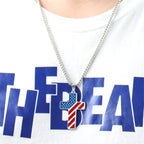 Tri-Color Cross Necklace with American Flag & Scripture: A Patriotic Expression