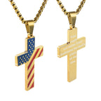 Tri-Color Cross Necklace with American Flag & Scripture: A Patriotic Expression