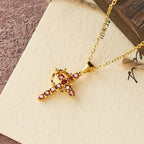 Faith - Symbol Cross Necklace with Monthly Birthstone Accents