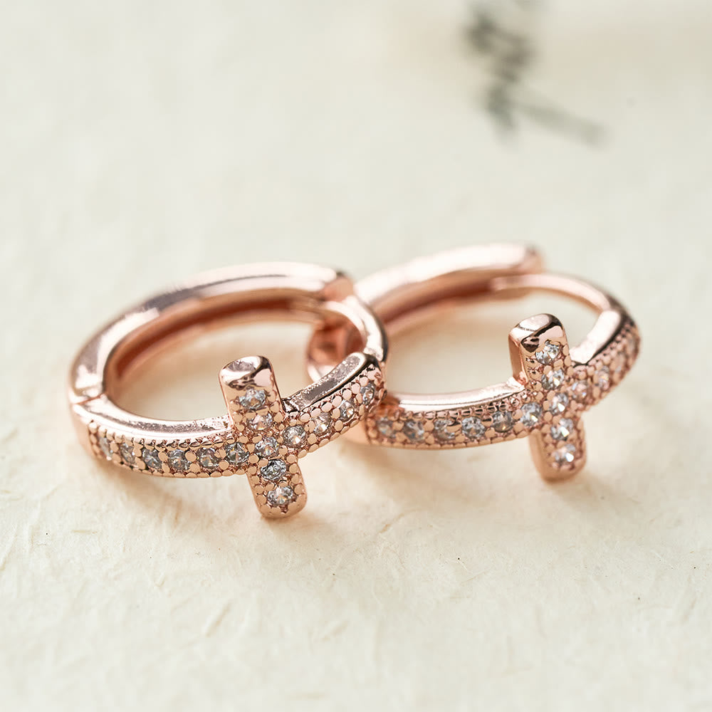 Elegant Dual-Color Cross Huggie Hoops: Timeless Beauty of Faith
