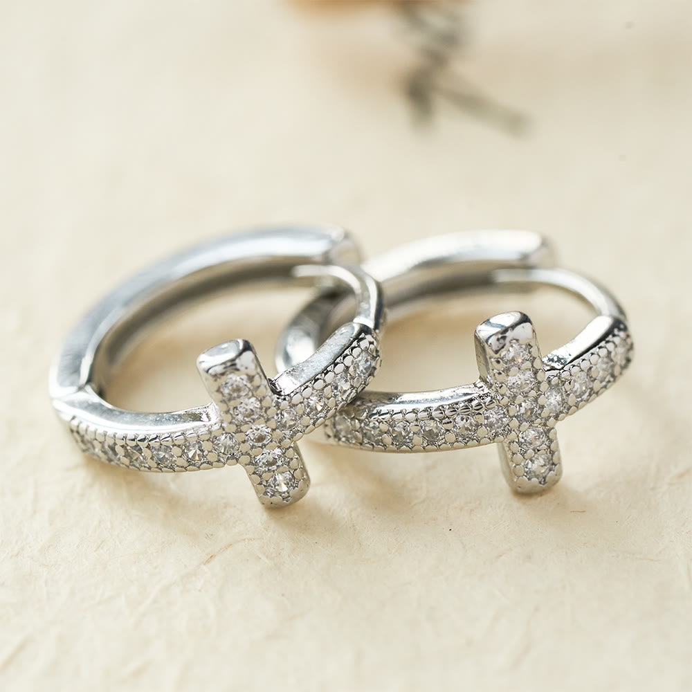 Elegant Dual-Color Cross Huggie Hoops: Timeless Beauty of Faith VIP