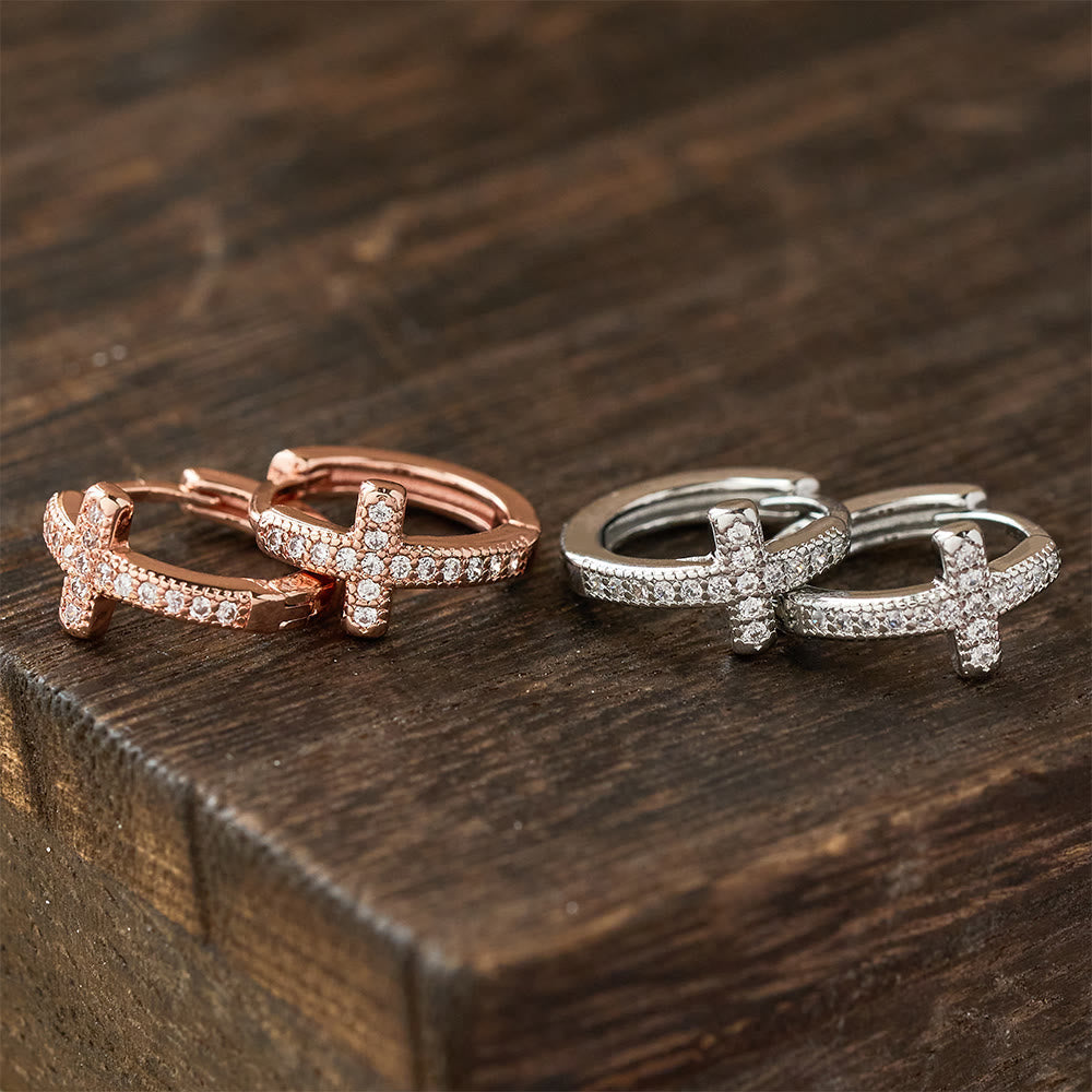 Elegant Dual-Color Cross Huggie Hoops: Timeless Beauty of Faith