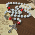 Miraculous Medal & Crucifix of 10 mm Round Silver Gems Necklace