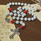 Miraculous Medal & Crucifix of 10 mm Round Silver Gems Necklace