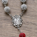 Miraculous Medal & Crucifix of 10 mm Round Silver Gems Necklace