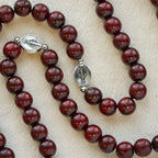 Miraculous Medal & Angel Wing Blood SandalWood Bead Bracelet