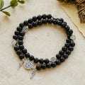 St. Benedict & Miraculous Medal Wooden Bead Dual Guardian Bracelet