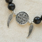 St. Benedict & Miraculous Medal Wooden Bead Dual Guardian Bracelet