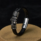 Classic Two-Tone Holy Cross Leather Bracelet with Braided Design