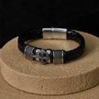 Classic Two-Tone Holy Cross Leather Bracelet with Braided Design