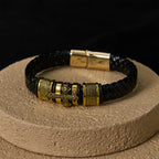 Classic Two-Tone Holy Cross Leather Bracelet with Braided Design