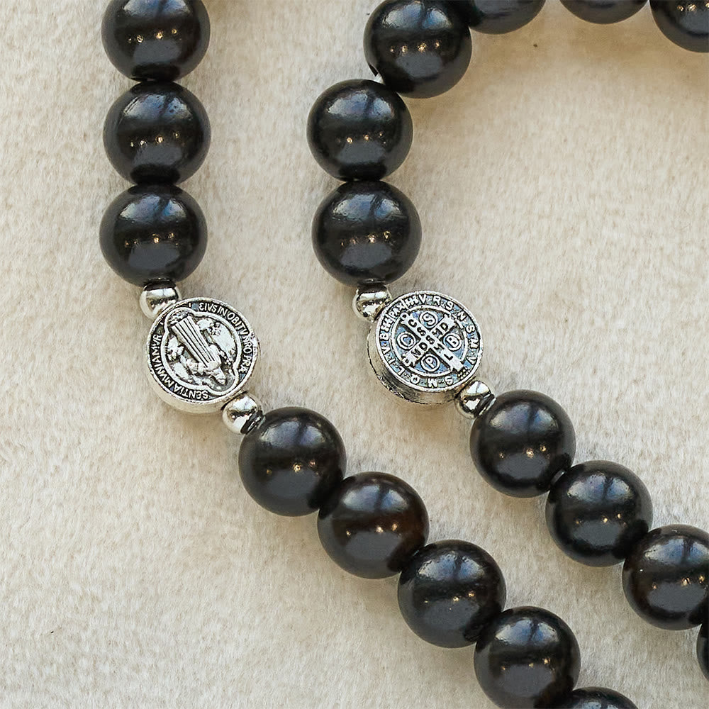 Miraculous Medal & Angel Wing Blood SandalWood Bead Bracelet