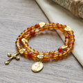 Warm Caramel Rosary Bracelet with JESUS Accent & Our Lady Faith Companion