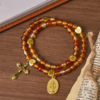Warm Caramel Rosary Bracelet with JESUS Accent & Our Lady Faith Companion