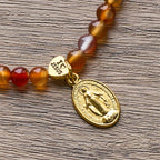 Warm Caramel Rosary Bracelet with JESUS Accent & Our Lady Faith Companion