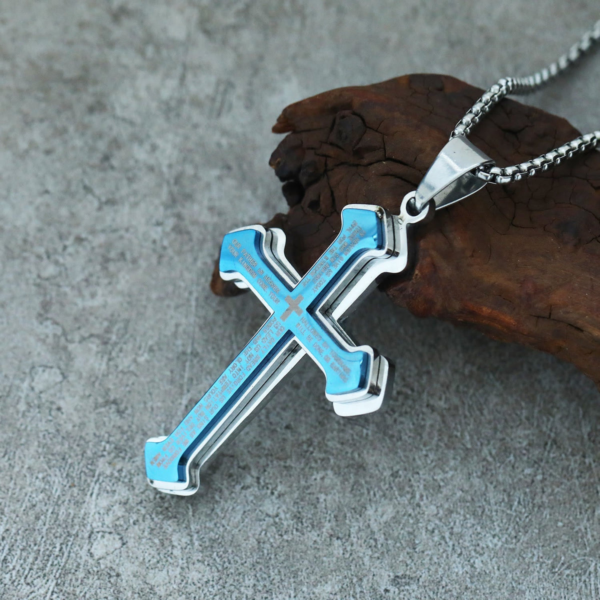 4-Colored Multi-Layered Scripture Cross Necklace: His Word for Daily Wear