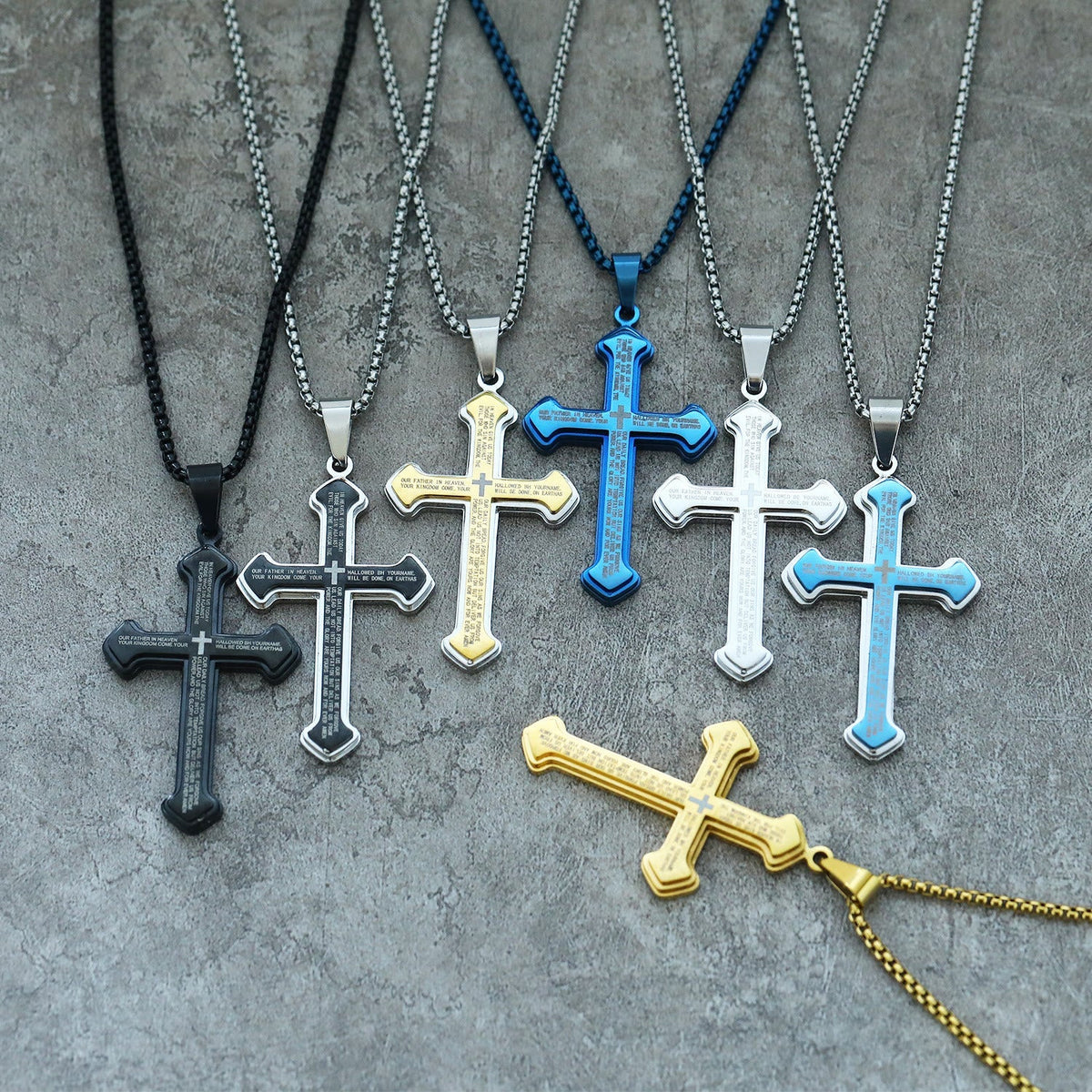 4-Colored Multi-Layered Scripture Cross Necklace: His Word for Daily Wear