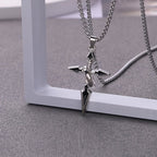 Nested Ring Cross Polished Metal Necklace: Remind of His Enduring Hold