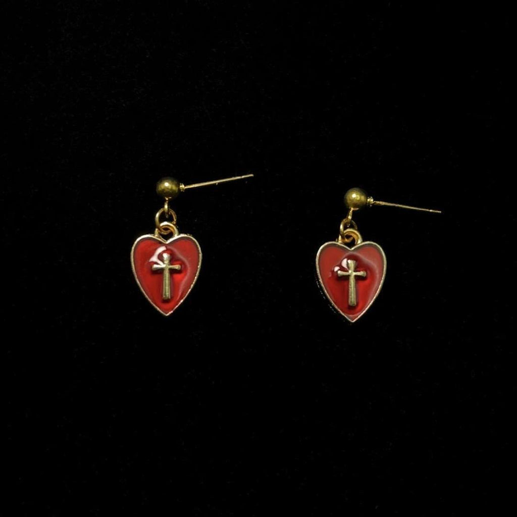 Matching Heart & Cross Charm Necklace & Earrings: Embody His Tender Love