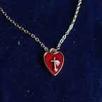 Matching Heart & Cross Charm Necklace & Earrings: Embody His Tender Love