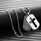Polished Metal Cross Cutout & Engraved Verse Necklace: Carry His Promise Close Daily