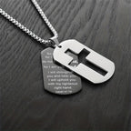 Polished Metal Cross Cutout & Engraved Verse Necklace: Carry His Promise Close Daily