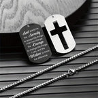 Polished Metal Cross Cutout & Engraved Verse Necklace: Carry His Promise Close Daily