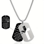 Polished Metal Cross Cutout & Engraved Verse Necklace: Carry His Promise Close Daily