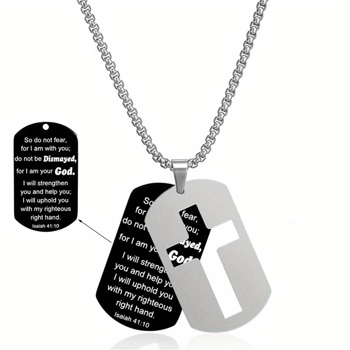 Polished Metal Cross Cutout & Engraved Verse Necklace: Carry His Promise Close Daily