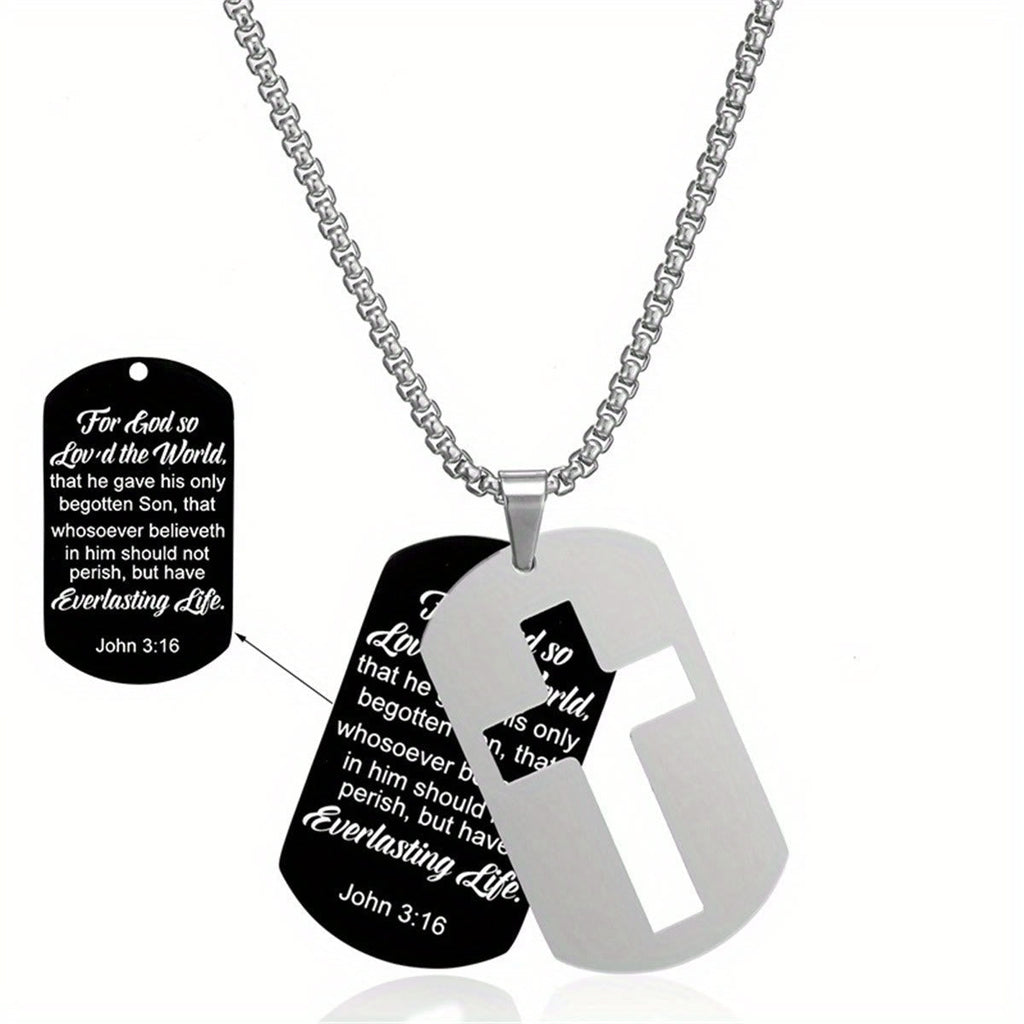 Polished Metal Cross Cutout & Engraved Verse Necklace: Carry His Promise Close Daily