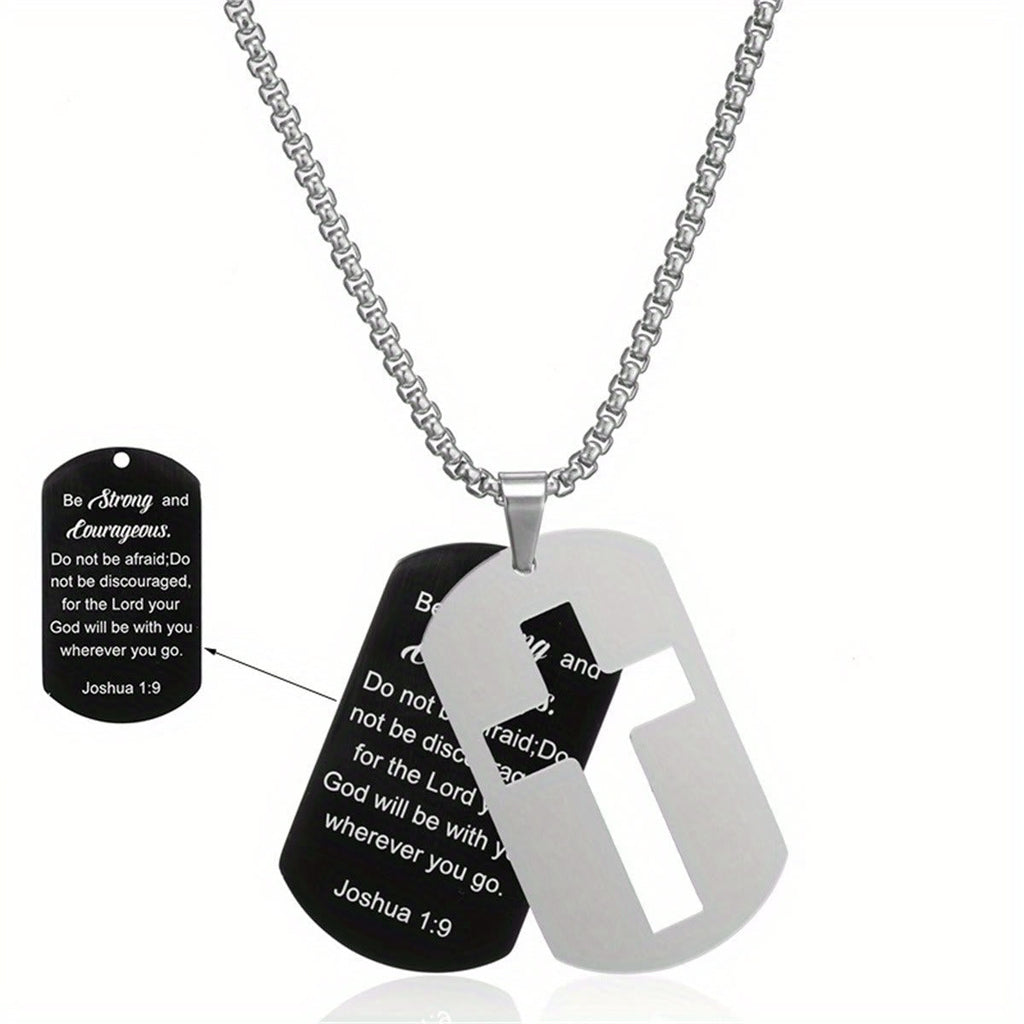 Polished Metal Cross Cutout & Engraved Verse Necklace: Carry His Promise Close Daily