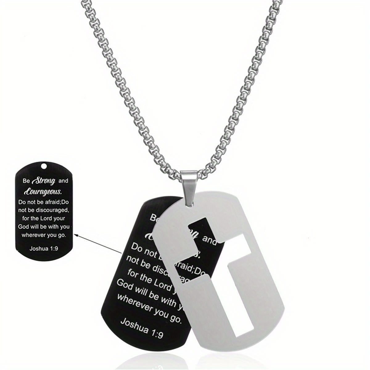 Polished Metal Cross Cutout & Engraved Verse Necklace: Carry His Promise Close Daily