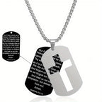 Polished Metal Cross Cutout & Engraved Verse Necklace: Carry His Promise Close Daily