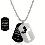 Polished Metal Cross Cutout & Engraved Verse Necklace: Carry His Promise Close Daily