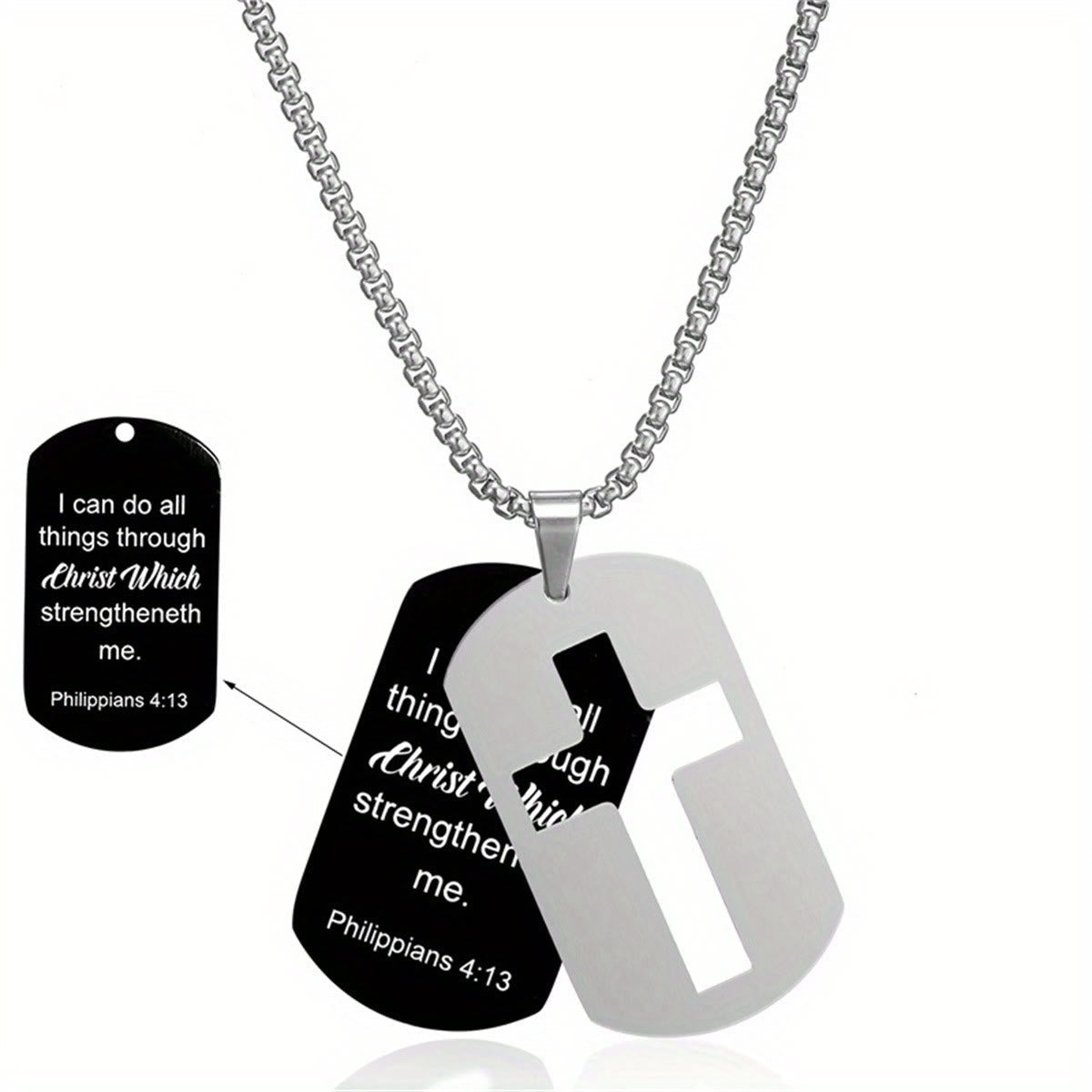 Polished Metal Cross Cutout & Engraved Verse Necklace: Carry His Promise Close Daily