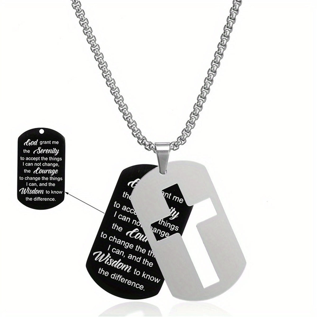 Polished Metal Cross Cutout & Engraved Verse Necklace: Carry His Promise Close Daily