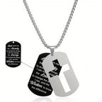 Polished Metal Cross Cutout & Engraved Verse Necklace: Carry His Promise Close Daily